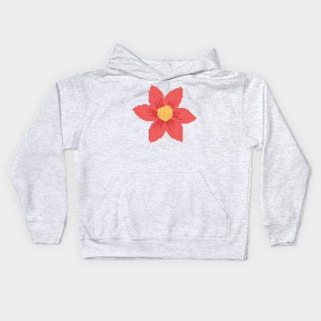 Red Flower Pixel Art Kids Hoodie by christinegames